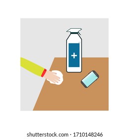 Disinfection of things, protection from corona virus, cleaning, health, medicine vector illustration
