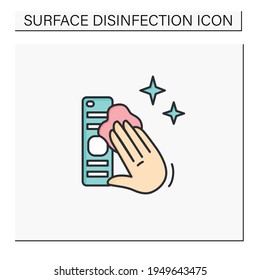  Disinfection Of TV Remote Color Icon. Sanitizing Home Items Of Daily Use. Safety Space And Preventative Measures. Preventing Virus Spread Concept. Isolated Vector Illustration