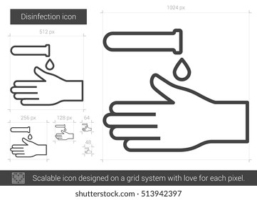 Icono de la línea vectorial de desinfección aislado en fondo blanco. Icono de línea de desinfección para infografía, sitio web o aplicación. Icono escalable diseñado en un sistema de cuadrícula.