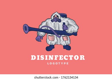 Disinfector logotype. Coronavirus and pandemic. Vector illustration on pink background