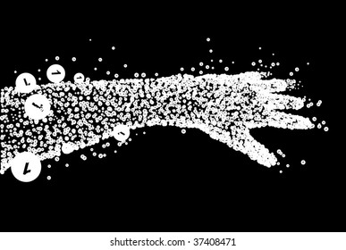 Disintegrated, hand. Number one particles. Vector