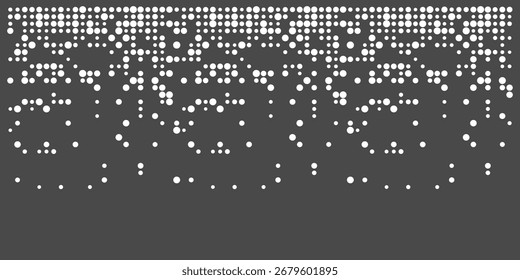 Ruído de grão de círculo de ponto de desintegração, efeito de meio-tom esmaecido, trabalho de ponto disperso no fundo escuro, grade de pixels de mosaico de fundo disperso. 