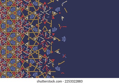 Disintegration floral template based on geometric islamic mosaic design. Abstract background. 