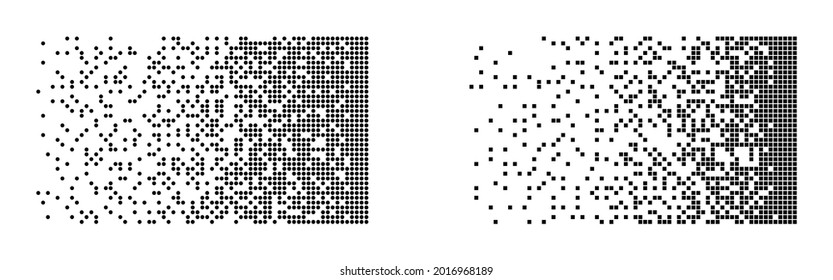 Disintegration set. Big data visualization. Machine Learning technology. White and black pixel mosaic. Future technology. Square and round elements. Vector illustration.