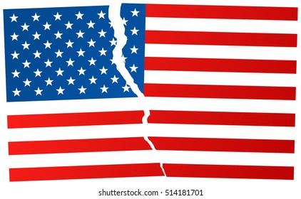 The Disintegration of the United States after election in USA. Broken flag of USA - vector illustration.