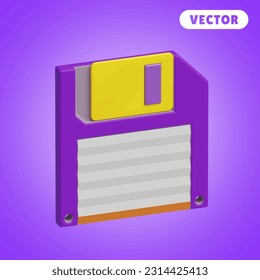 disk 3D vector icon set, on a purple background