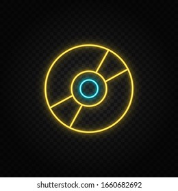 Disk. Blue and yellow neon vector icon. Transparent background