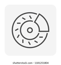 Disk brake vector icon consist of disc, caliper, pad, rotor. Stop system, safty equipment or component part for wheel of auto car, automotive vehicle, automobile. Concept for repair, service. 64x64 px