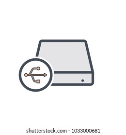 Disk drive external hard storage usb icon. Vector illustration