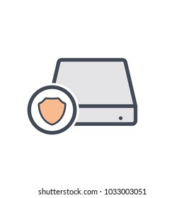 Disk drive hard protect storage icon. Vector illustration