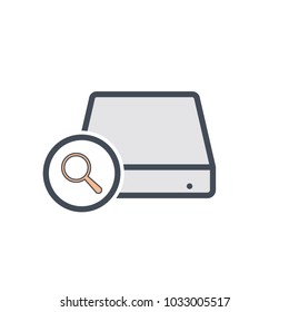 Disk drive search storage icon. Vector illustration