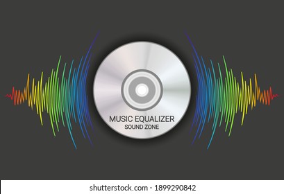 Disk emitted music wave rainbow colors. Modern audio poster. Trendy colorful player record vector illustration.