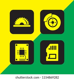 disk icon. 4 disk set with memory card, ssd, saw and brake vector icons for web and mobile app