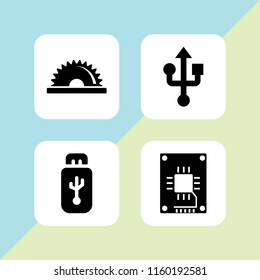 disk icon. 4 disk set with usb, saw and ssd vector icons for web and mobile app