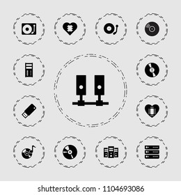 Disk icon. collection of 13 disk filled icons such as cd, server, gramophone, usb drive, cpu in heart. editable disk icons for web and mobile.