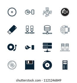 Disk icon. collection of 16 disk filled and outline icons such as disc on fire, disc, gramophone, usb drive, blade saw, server. editable disk icons for web and mobile.
