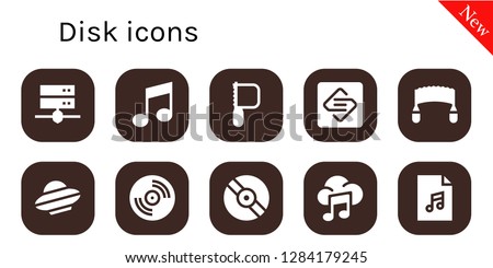  disk icon set. 10 filled disk icons. Simple modern icons about  - Server, Music, Saw, Spark page, Yandex disk, Vinyl, Audio file