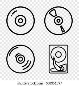 Disk icons set. set of 4 disk outline icons such as CD, hard disc