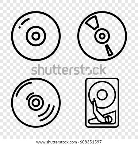 Disk icons set. set of 4 disk outline icons such as CD, hard disc