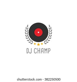 Disk jockey champ logo. vector illustration. Best for music business, concert, party design template. white background.