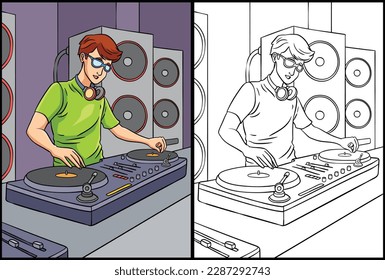 Farbige Illustration der Disk Jockey-Farbseite