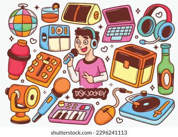 Disk Jockey Doodle Doodle Hand Drawn Color Vector Collection
