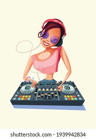 Disk jockey girl vector illustration isolated on white background
