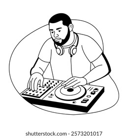 Disk jockey illustration in a glyph style 
