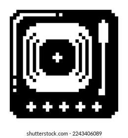 Disk jockey turntable icon black-white vector pixel art icon