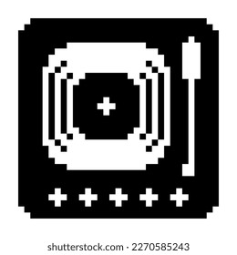 Disk jockey turntable icon black-white vector pixel art icon	