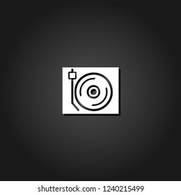 Disk Jockey turntable icon flat. Simple White pictogram on black background with shadow. Vector illustration symbol