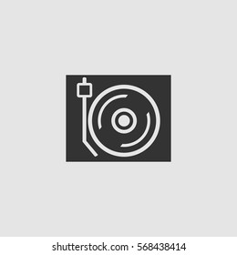 Disk Jockey turntable icon flat. Black pictogram on grey background. Vector illustration symbol