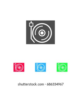 Disk Jockey turntable icon flat. Color pictogram on white background. Vector illustration symbol and bonus icons