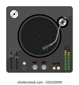 Disk Jockey turntable. Old vinyl turntable player. Vector illustration. 