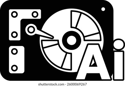 A disk with the letters AI on it In black and white line style - Powered by Shutterstock - Get 15% off with code: PIKWIZARD15