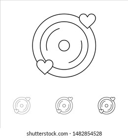 Disk, Love, Heart, Wedding Bold and thin black line icon set