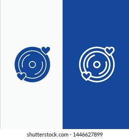 Disk, Love, Heart, Wedding Line and Glyph Solid icon Blue banner Line and Glyph Solid icon Blue banner