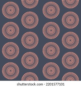 Disk mandala wheel seamless pattern on dark background, symmetrical color background