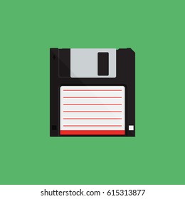 Disk on green background vector concept. Floppy illustration in modern flat style. Color picture for design web site, web banner, printed material. Floppy disk icon. Disk flat vector element.