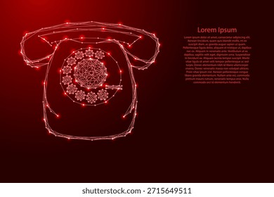 Teléfono de disco, viejo fijo, de líneas rojas poligonales futuristas y estrellas brillantes para el Anuncio, cartel, tarjeta de felicitación