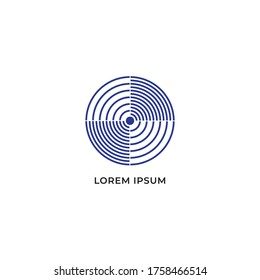 Disk rotation or signal wave spreading vector illustration isolated on white background. blue logo icon design template.