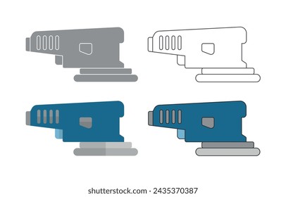 Disk sander colored flat line icon and silhouette stencil template