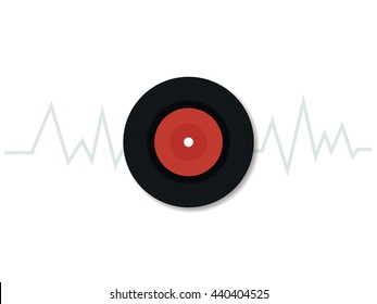 Disk with a sound logo in flat vector or background