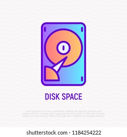 Disk space thin line icon. Modern vector illustration of hard disk.