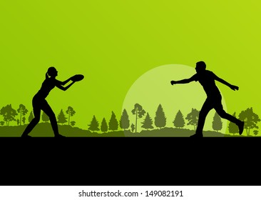Disk thrower and catcher active people sport background illustration vector