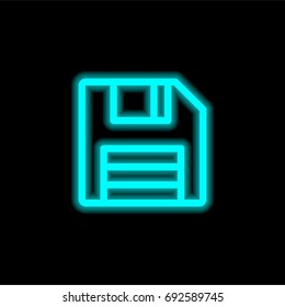 Diskette blue glowing neon ui ux icon. Glowing sign logo vector