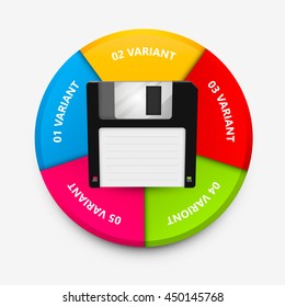 Diskette circle infographics. Diskette icon 3d. Vector infographic illustration