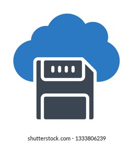 diskette cloud glyph double color icon