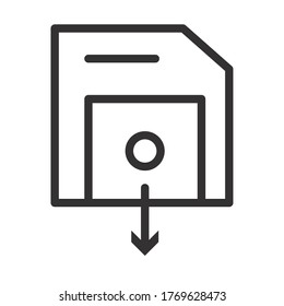 diskette with download arrow icon over white background, line style, vector illustration