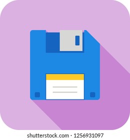 Diskette flat multi color long shadow icon.